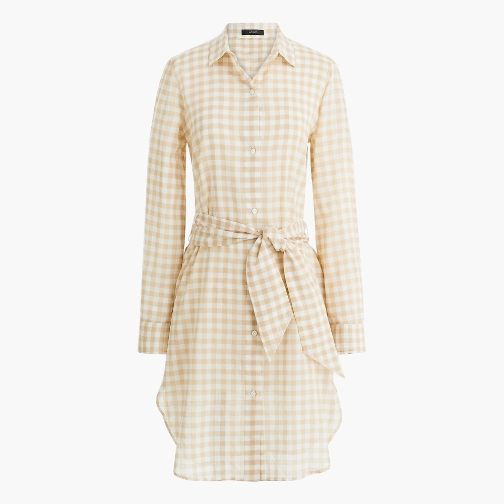 ❤️ J. Crew Factory Gingham Cover-up Shirtdress Tan White Dress XS